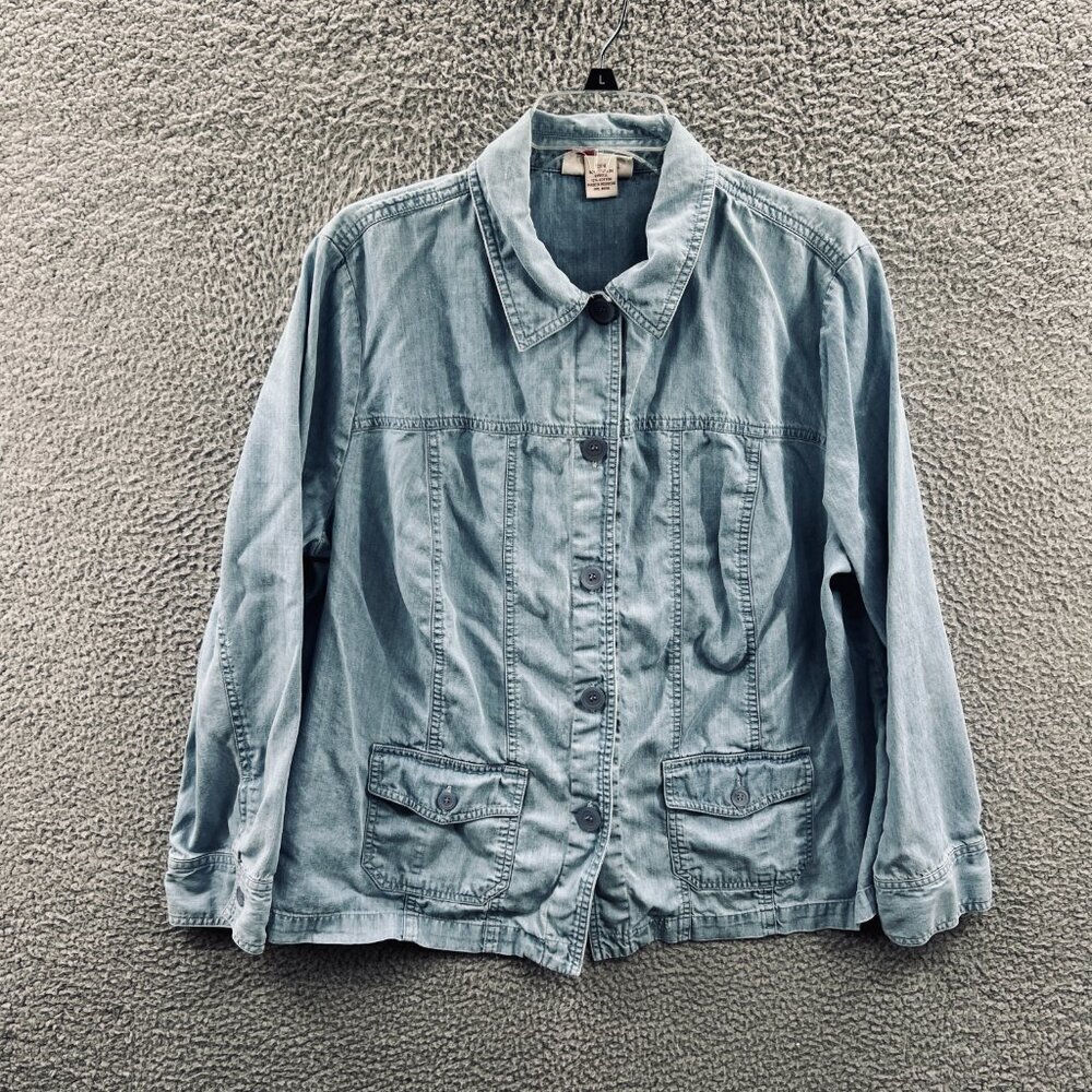 JM Collection Womens Denim Top 18W Blue‎ Long Sleeve Button Front Shirt Pocket